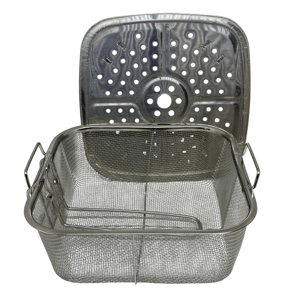 Copper Chef Fry Basket‎ and Steamer Rack Silver Stainless Steel Square Set 9.25"